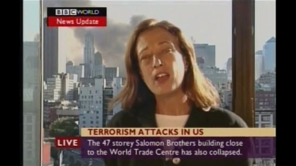 BBC News reports the Salomon Brothers building (WTC 7) has collapsed while it still stands behind the reporter