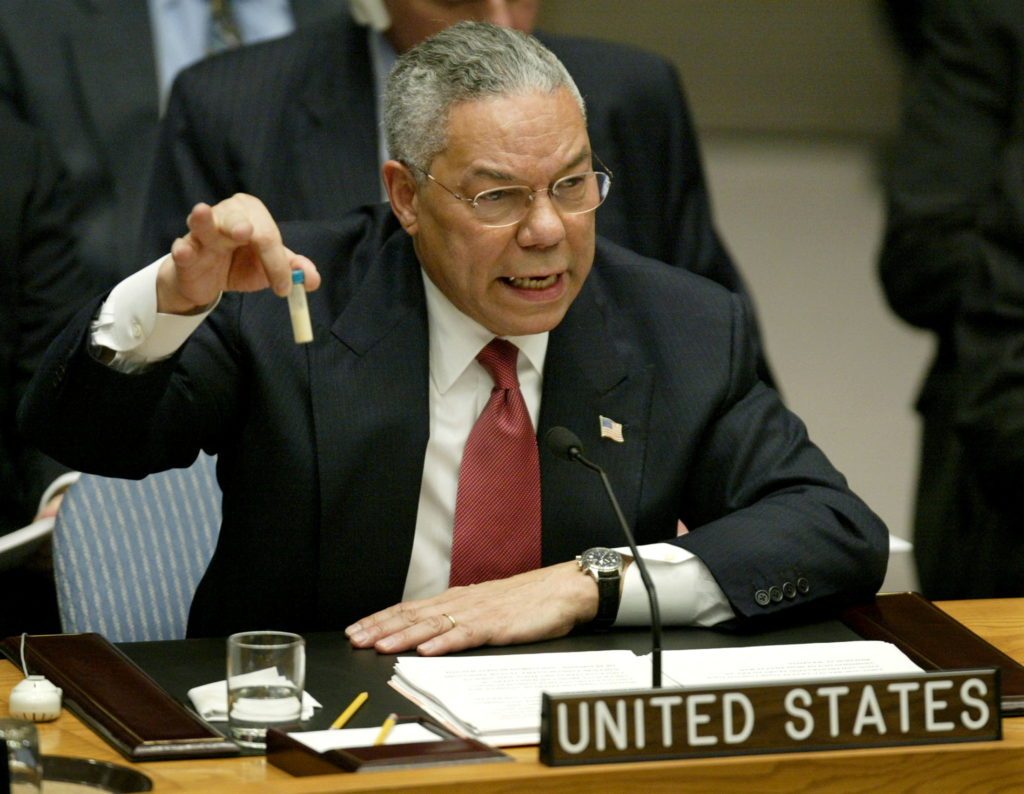 Colin Powell presents the case for war in Iraq
