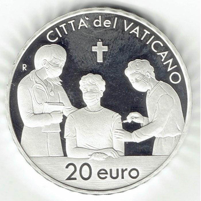 Vatican 20 Euro silver coin commemorating the COVID vaccine
